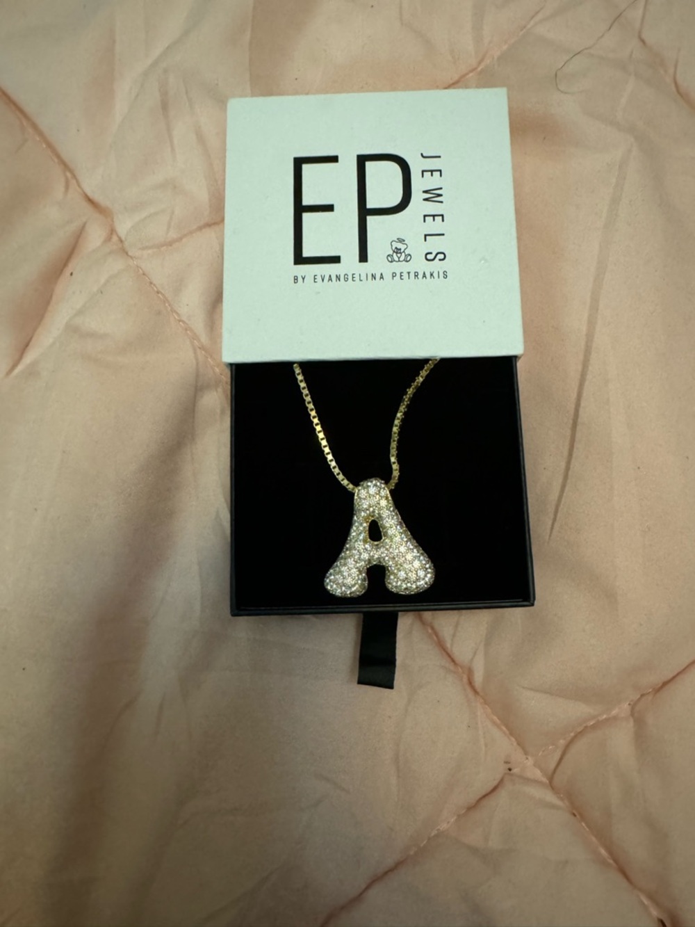 Gold Initial 'A' Pendant Necklace with Clear Crystals